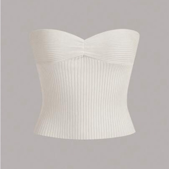 Cream Ribbed Crop Top - Picture 3 of 6